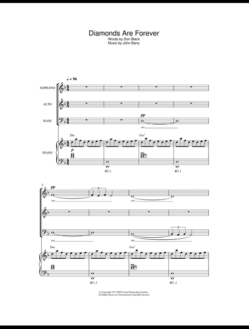 Diamonds Are Forever - Shirley Bassey (Piano-Vocal-Guitar (Piano Accompaniment))