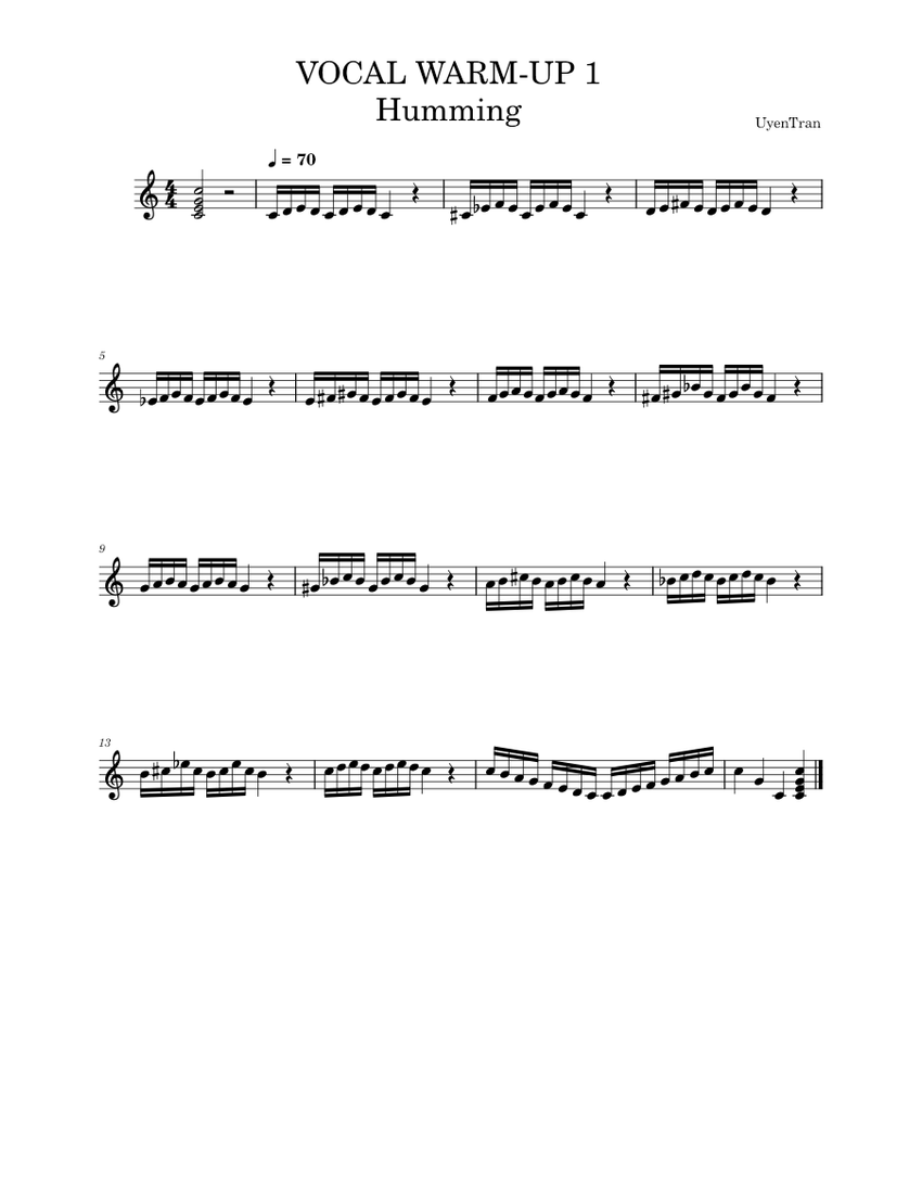 VOCAL WARM-UP 1 Sheet Music for Piano (Solo) easy | MuseScore.com
