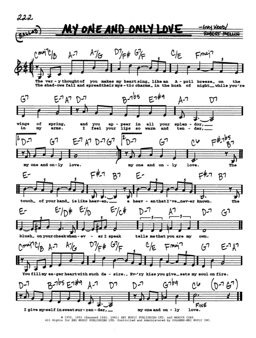 My One And Only Love (Low Voice) - Guy Wood, Robert Mellin (Real Book - Melody-Chords-Lyrics)
