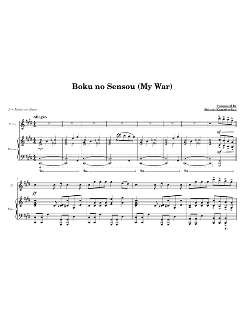 Boku no Sensou - My War FULL VERSION for Flute and Piano