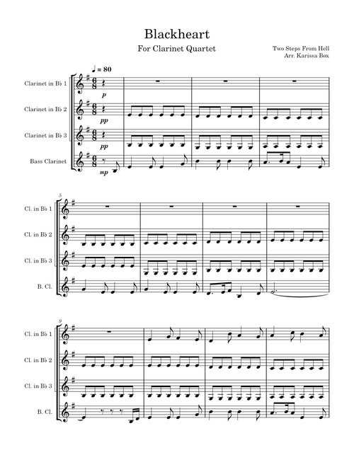 Blackheart – Two Steps From Hell for Clarinet Quartet