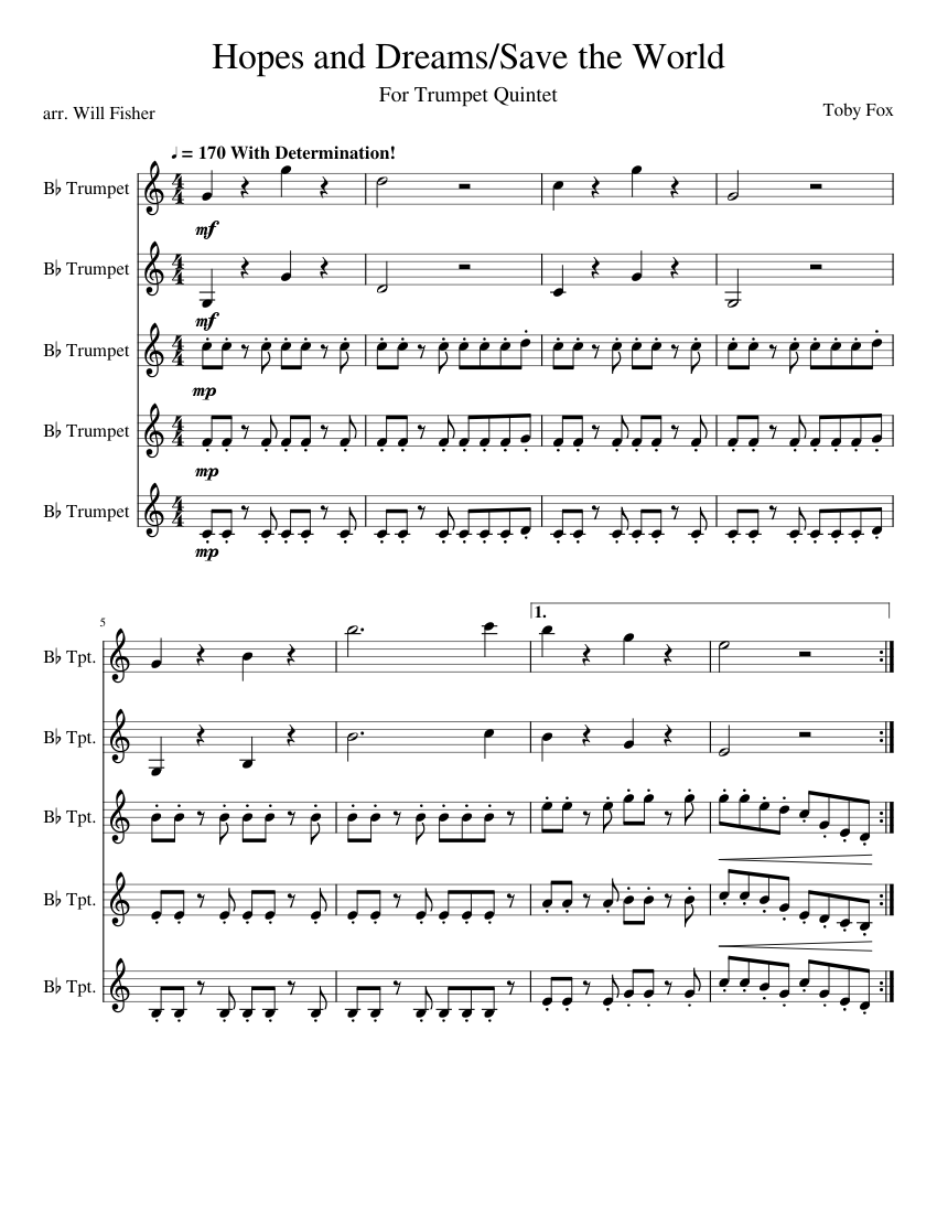 Hopes and Dreams Sheet music for Trumpet in bflat (Mixed Quintet