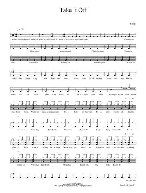 Take It Off (Arr. COPYDRUM) - Ke$ha (Drums)