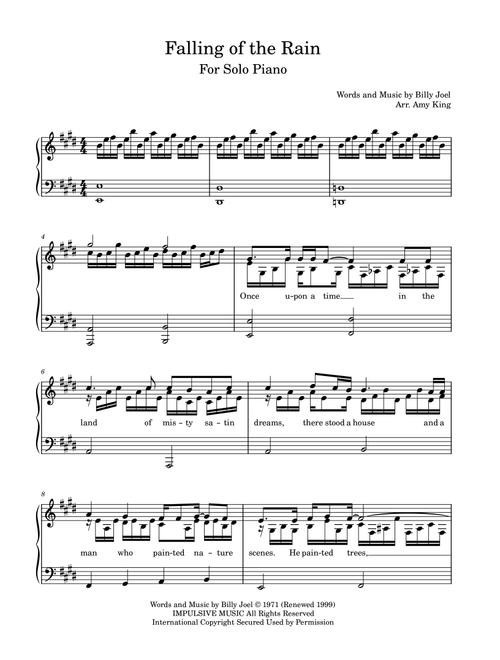 Falling Of The Rain (Arr. Amy King) - Billy Joel (Piano Solo)