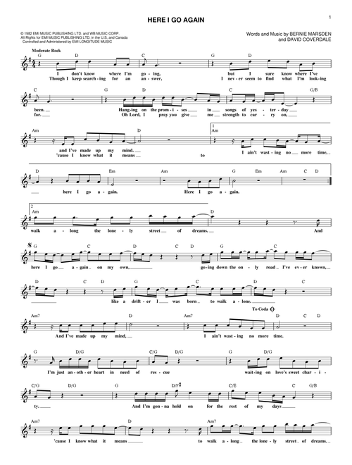 Here I Go Again - Whitesnake (Lead Sheet - Fake Book)