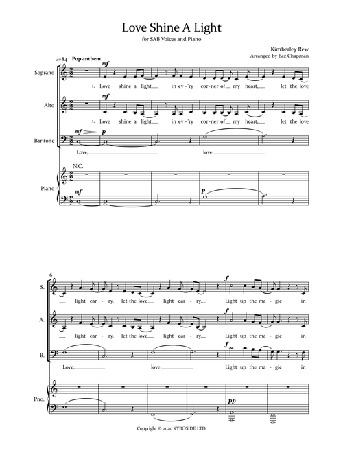 Love Shine A Light (Arr. Baz Chapman) - Katrina And The Waves (Choral, SAB)
