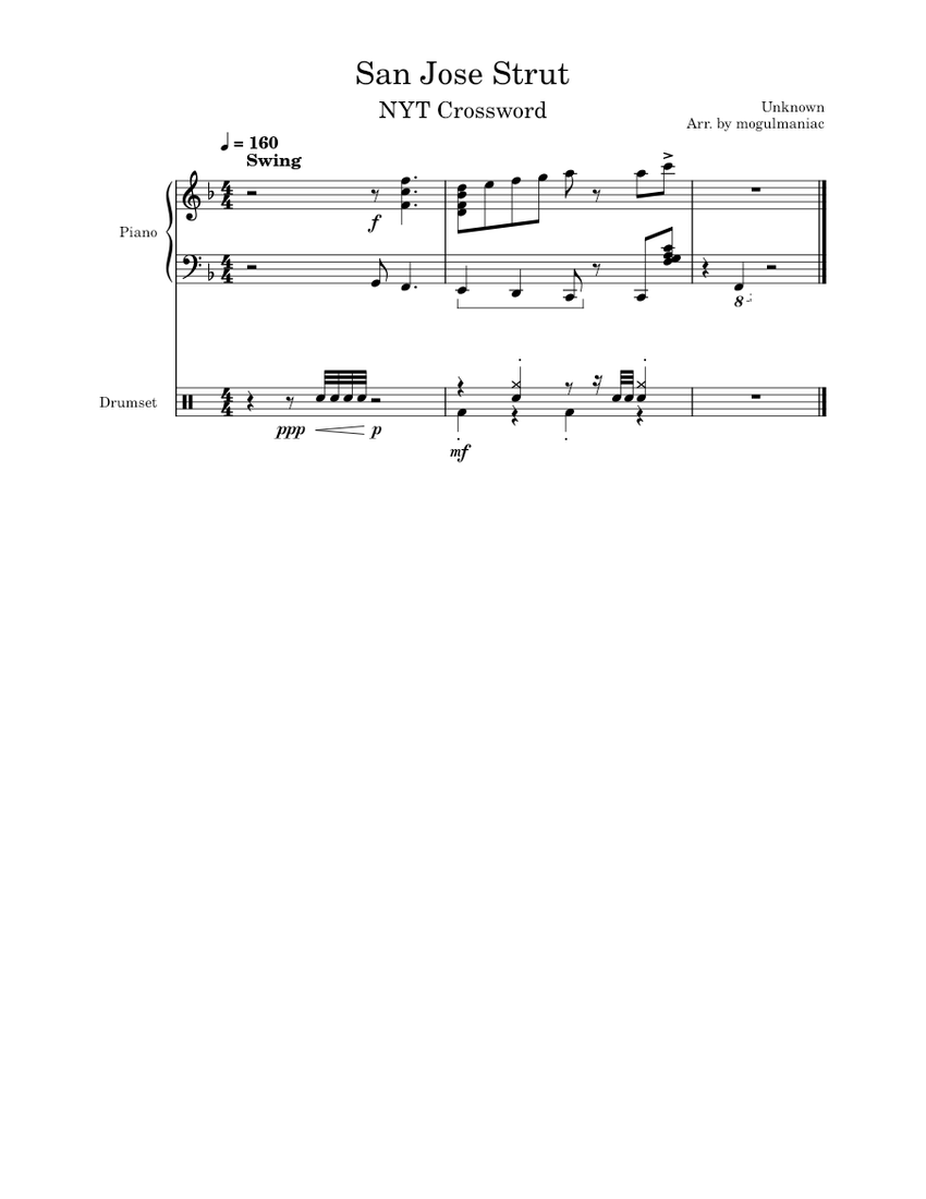 San Jose Strut NYT Crossword Sheet music for Piano, Drum group (Solo