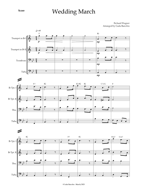 Wedding March (Wagner) Brass Quartet chords (Arr. Cadu Barcelos) - Richard Wagner (Brass Ensemble)