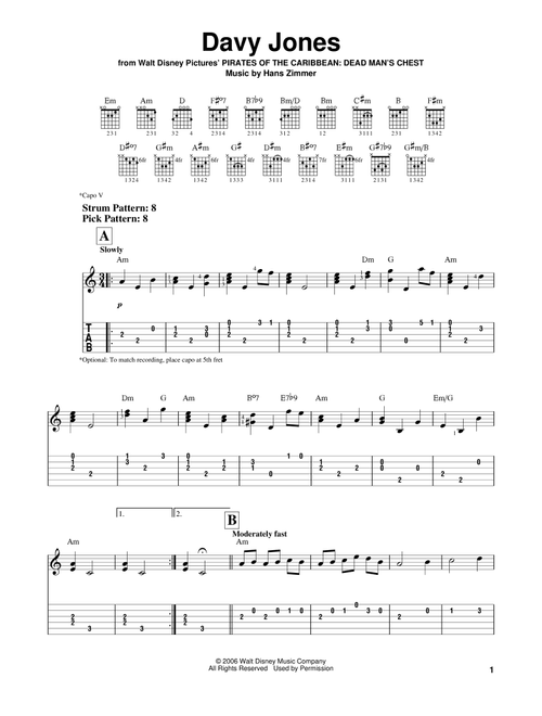 Davy Jones (from Pirates Of The Caribbean: Dead Man's Chest) - Hans Zimmer (Easy Guitar with TAB)