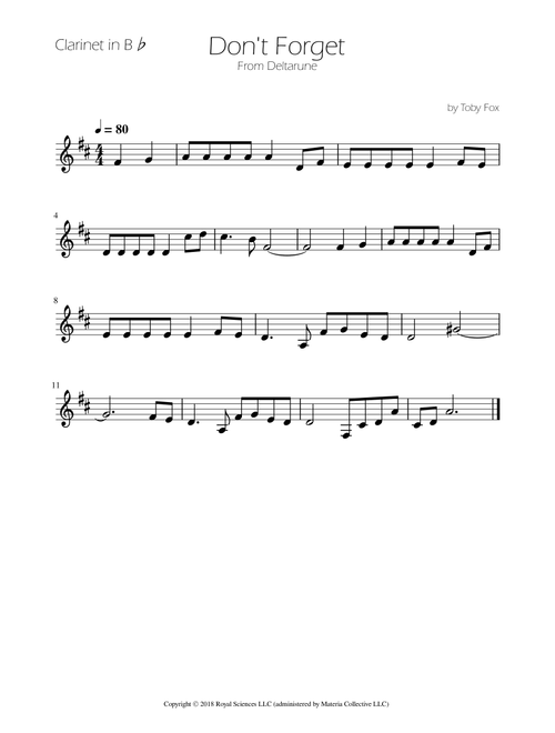 Don't Forget (Arr. Ygor Nunes) - Toby Fox (Clarinet Solo)