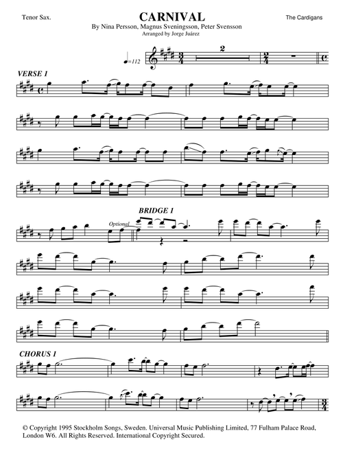 Carnival (Arr. Jorge Juárez) - The Cardigans (Tenor Sax Solo)