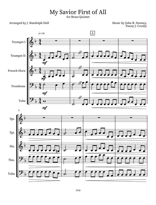 My Savior First of All (Arr. J. Randolph Hall) - John R Sweney, Fanny J Crosby (Small Ensemble)