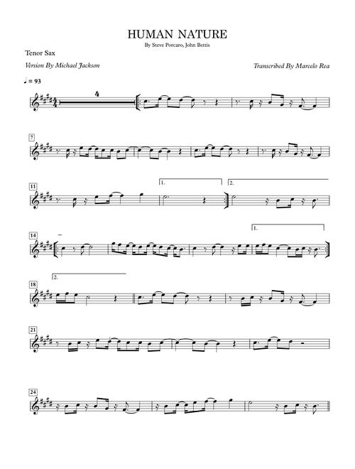 Human Nature (Arr. Transcribed By Marcelo Rea) - Michael Jackson, Glee Cast (Tenor Sax Solo)