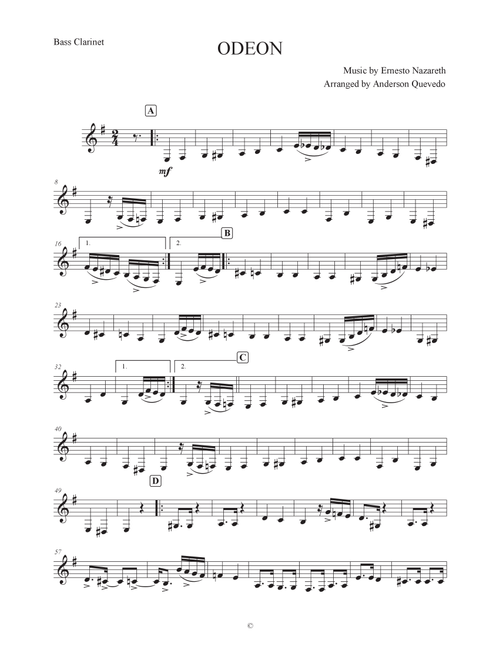 Odeon by Ernesto Nazareth for Bass Clarinet (Arr. Anderson Quevedo) (Clarinet Solo)