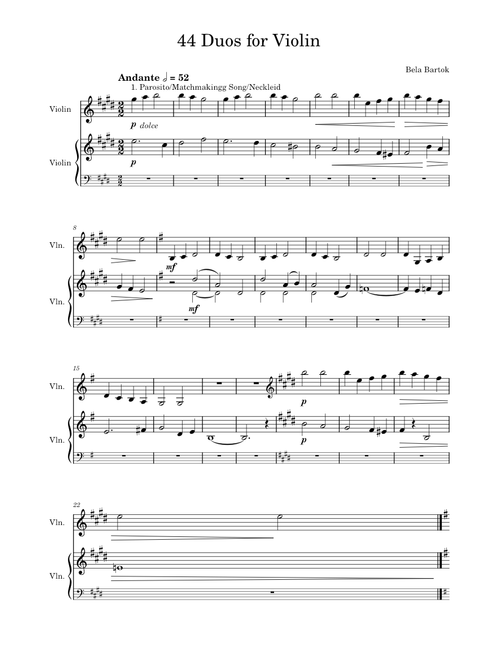 44 Duos for 2 Violins, Sz.98 – Béla Bartók (WIP)