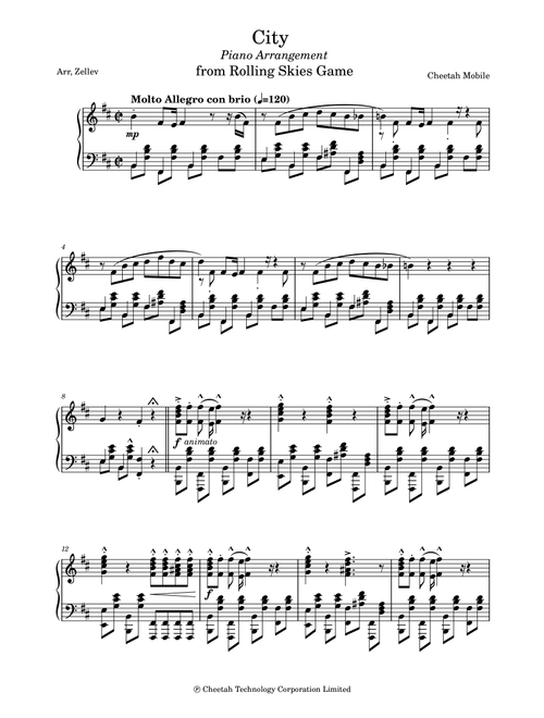 City (Arr. Zellev) - Cheetah Mobile (Piano Solo)