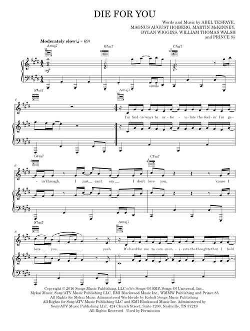 Die for you - The Weeknd (Piano-Vocal-Guitar)