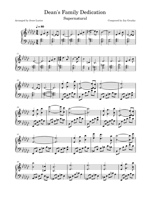 Supernatural (Americana) – Jay Gruska Supernatural  – Dean's Family Dedication- Jay Gruska piano arrangement by Jesse Luster