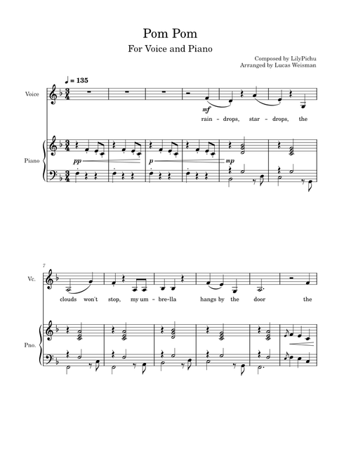 Pom Pom – LilyPichu arranged for voice and piano