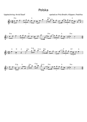 WATRA PIOSENKI OBRZEDOWE I OGNI 楽譜 ポーランド Polska efter Gåsvikarn Sheet Music with Chords for Piano (Solo