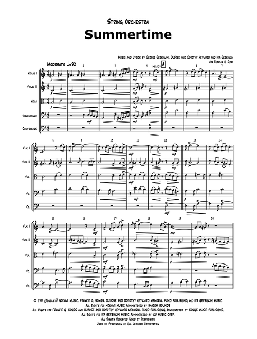 Summertime (Arr. Thomas H. Graf) - Ira Gershwin, DuBose Heyward, Dorothy Heyward (String Quartet)