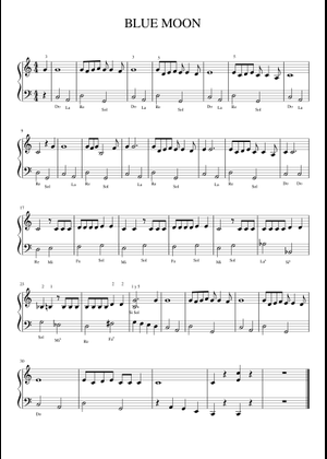 Blue Moon Sheet Music with Chords for Piano (Solo) easy | MuseScore.com
