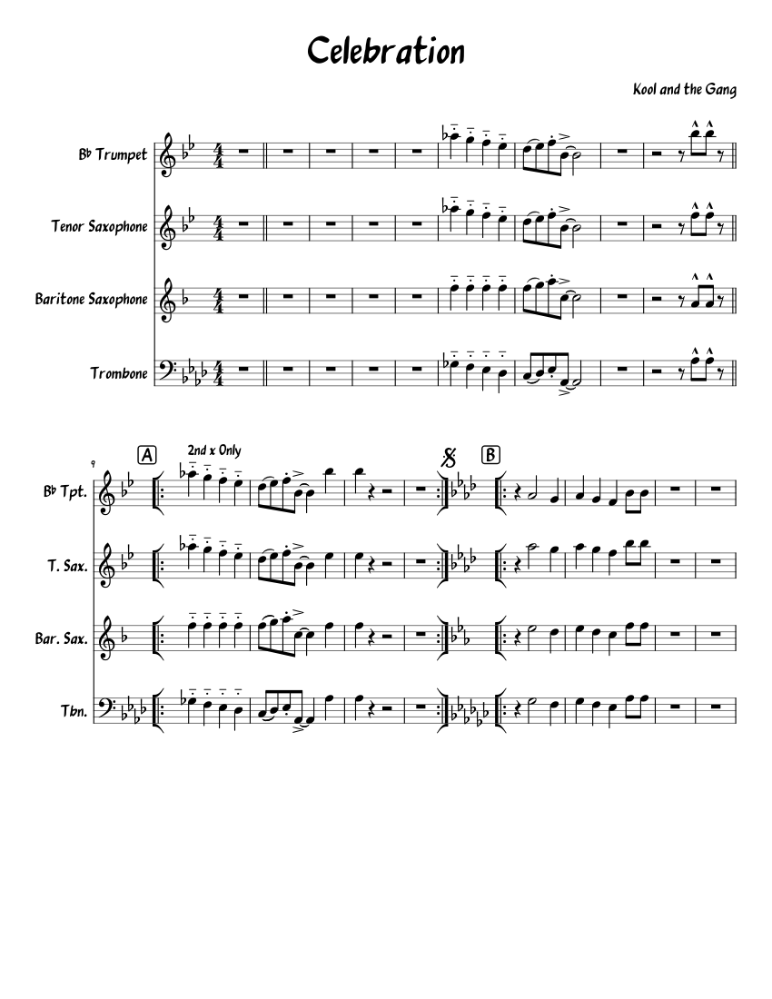 Celebration Sheet Music for Trombone, Saxophone tenor, Saxophone