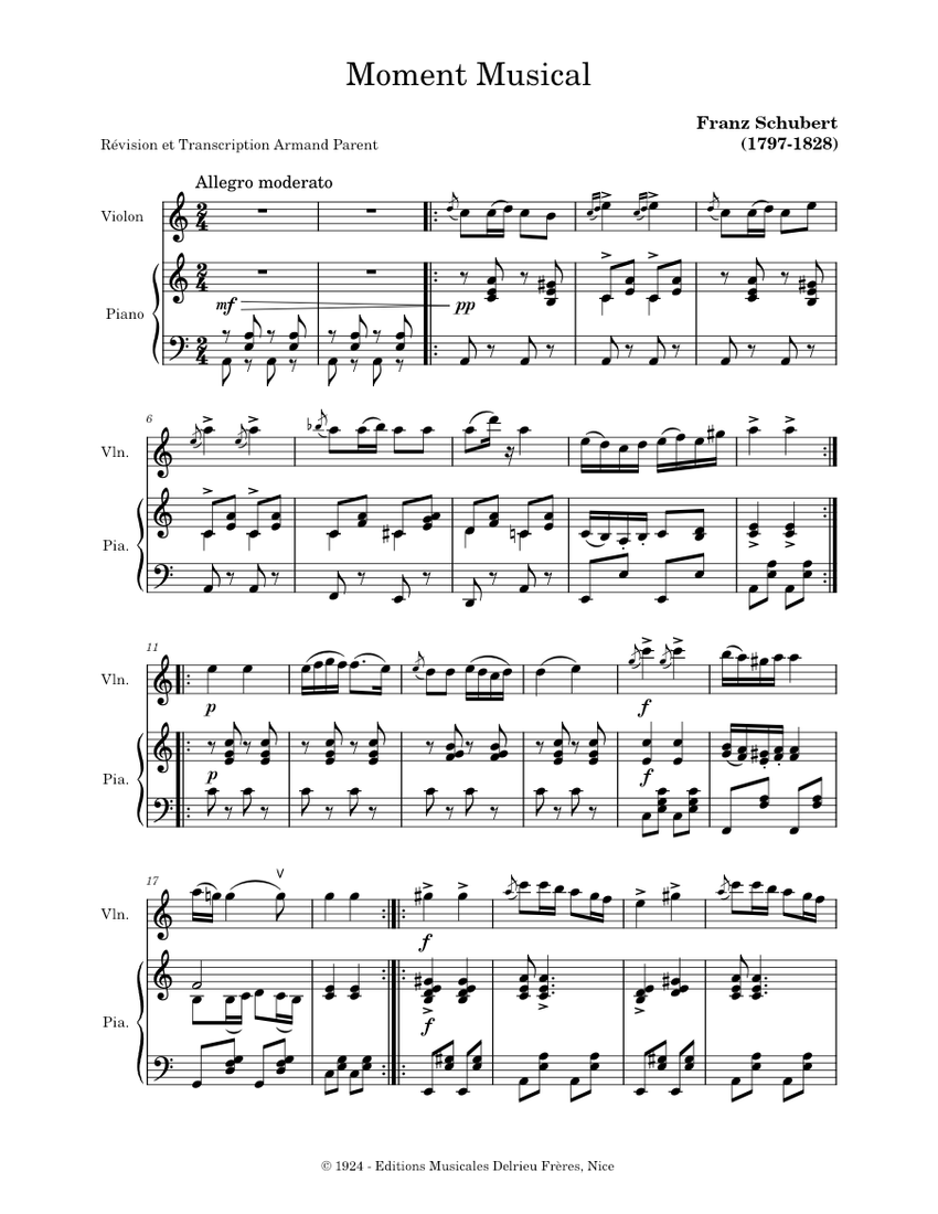 Moment Musical No.3 - Franz Schubert Sheet music for Piano