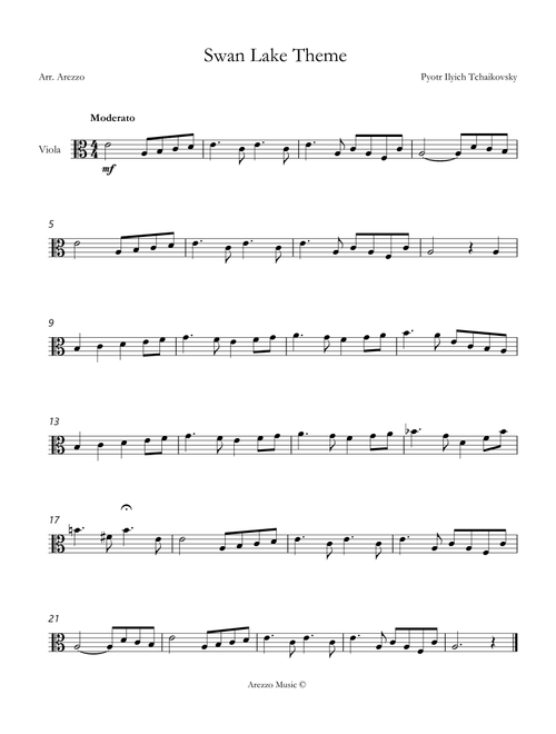 Tchaikovsky – Swan Lake (Theme) | Viola Lead Sheet in A minor (Arr. Arezzo Music) (Viola Solo)