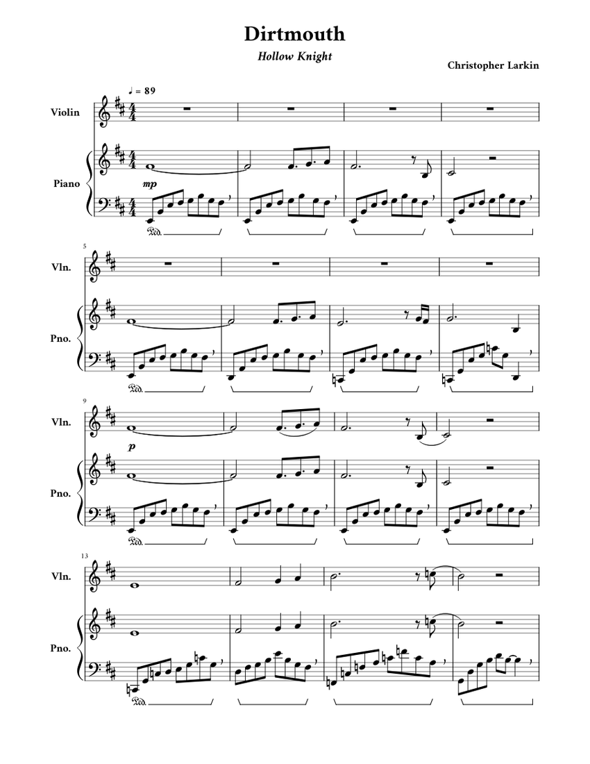 [Hollow Knight] Dirtmouth (WIP) Sheet Music For Piano, Violin (Mixed ...