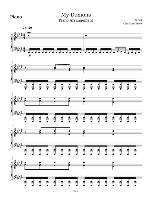 My Demons - STARSET (Piano Sheet Music 1)