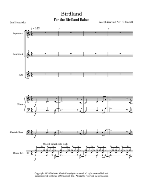Birdland (Arr. George Sinnott) - Manhattan Transfer (Choral, SSA)