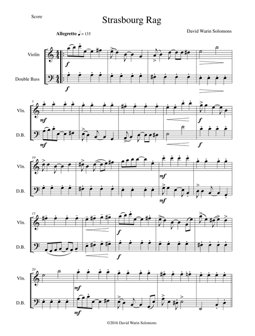 Strasbourg Rag for violin and double bass - David Warin Solomons (Instrumental Duet)