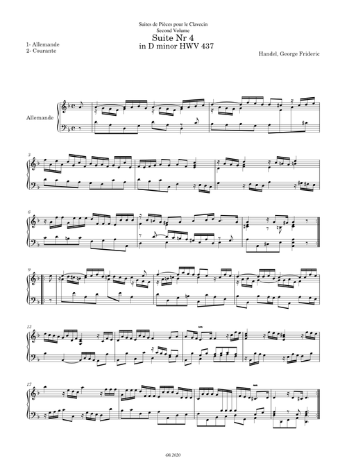 Handel, George Frideric, Suite in D minor - HWV 437, 1-2-Allemande-Courante
