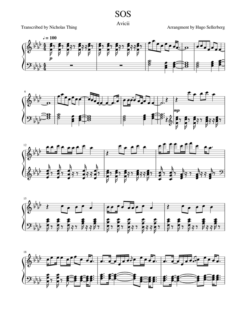 Avicii - SOS Sheet Music for Piano (Solo) | MuseScore.com
