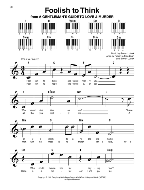 Foolish To Think (from A Gentleman's Guide To Love & Murder) - Steven Lutvak, Robert L Freedman (Super Easy Piano)