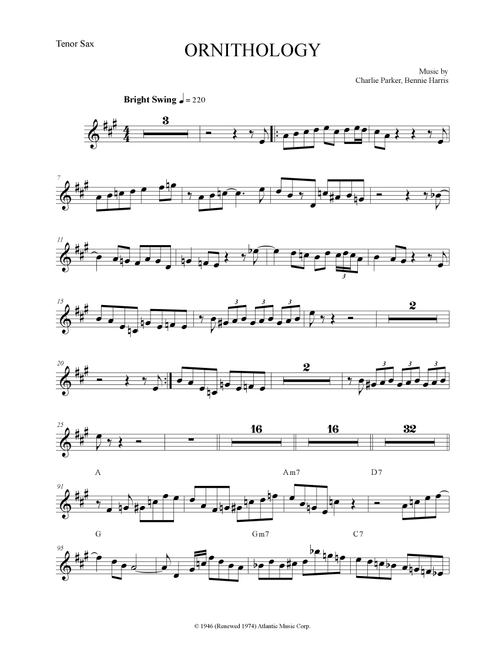 Ornithology (Arr. The Sheet Music Library) - Charlie Parker (Tenor Sax Solo)