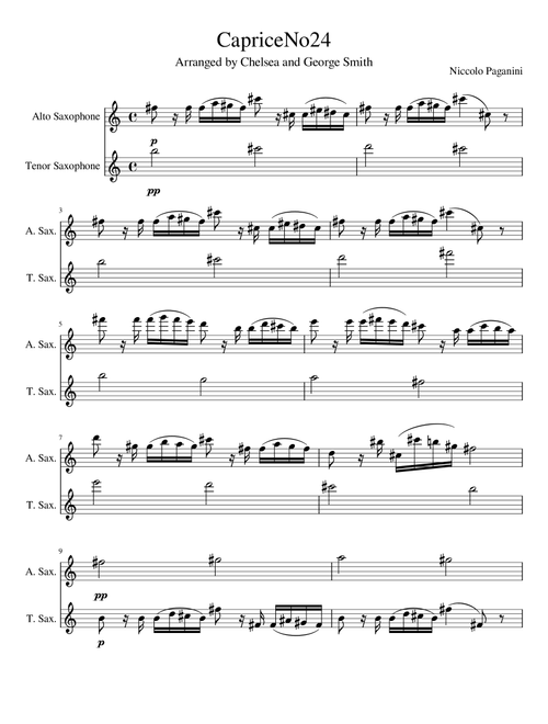 Caprice No. 24 for Saxophone Duet (Arr. George and Chelsea Smith) - Niccolo Paganini (Instrumental Duet)