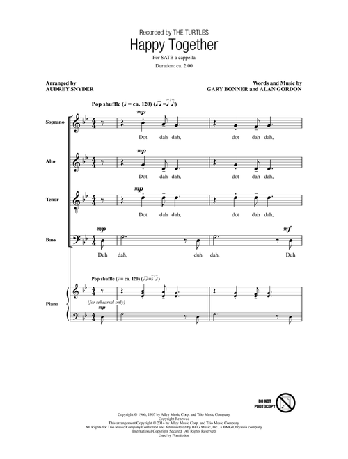 Happy Together (arr. Audrey Snyder) - The Turtles, Gary Bonner (Choral, SATB)