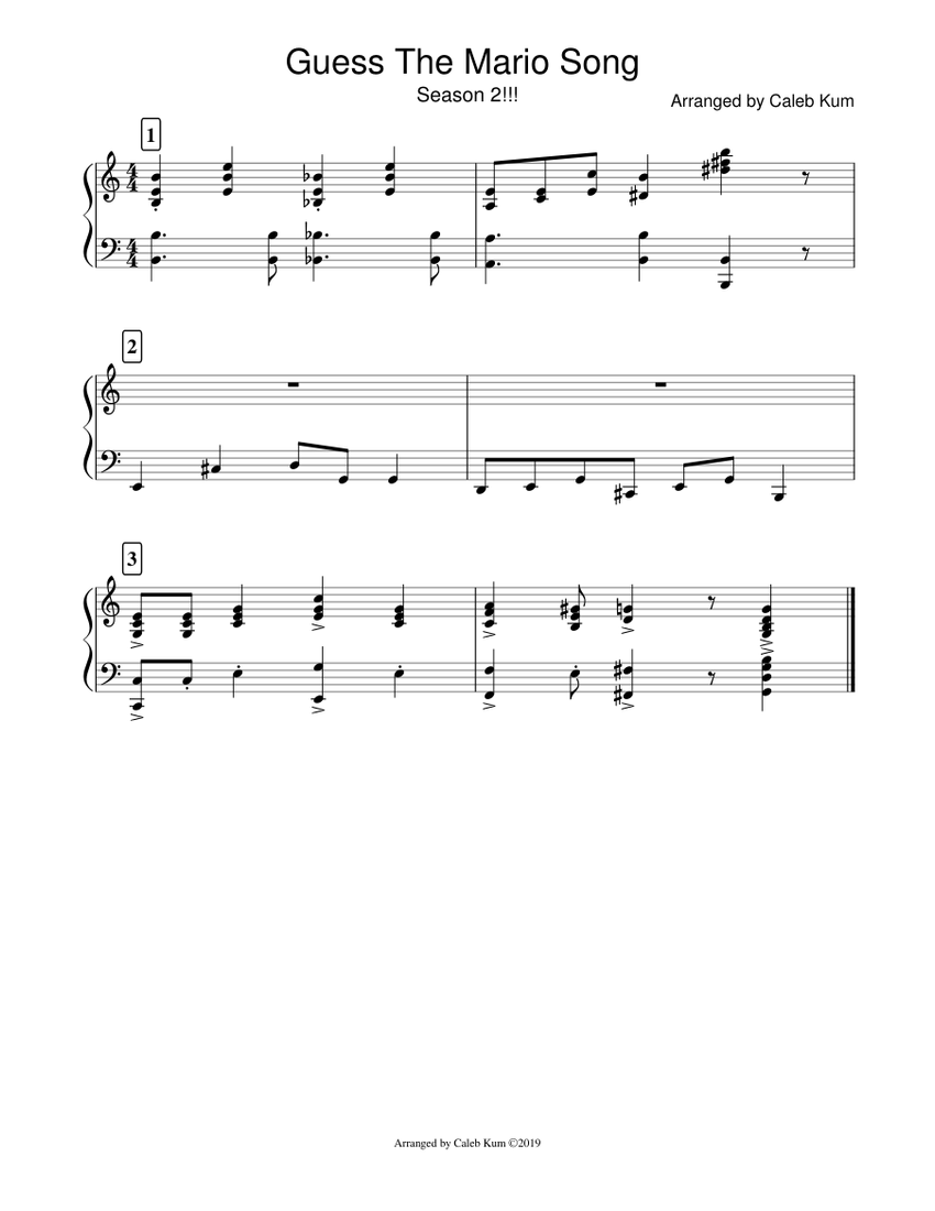 Guess The Mario Song Season 2 Sheet Music for Piano (Solo) easy ...