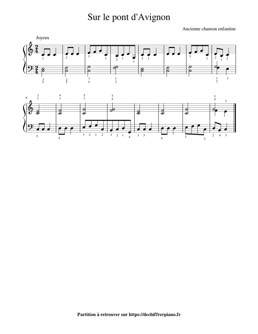 Sur le pont d'Avignon Sheet Music for Piano (Solo) Easy | MuseScore.com