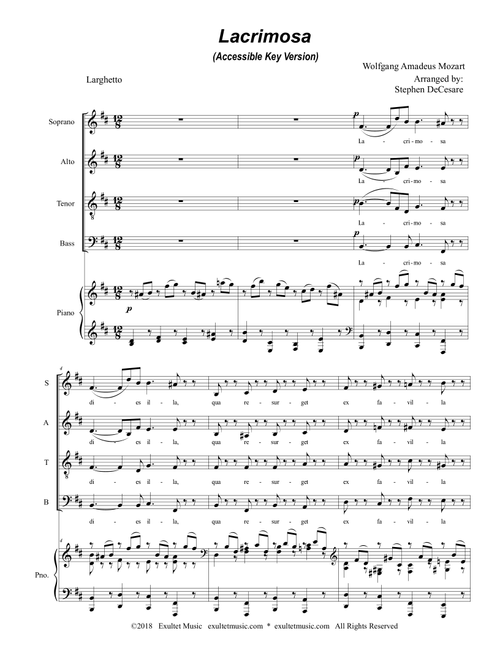 Lacrimosa (SATB) (Accessible Key Version) (Arr. Stephen DeCesare) (Choral, SATB)