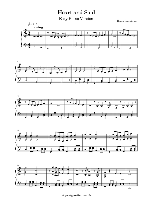Heart and Soul - Hoagy Carmichael (Easy Piano Version)