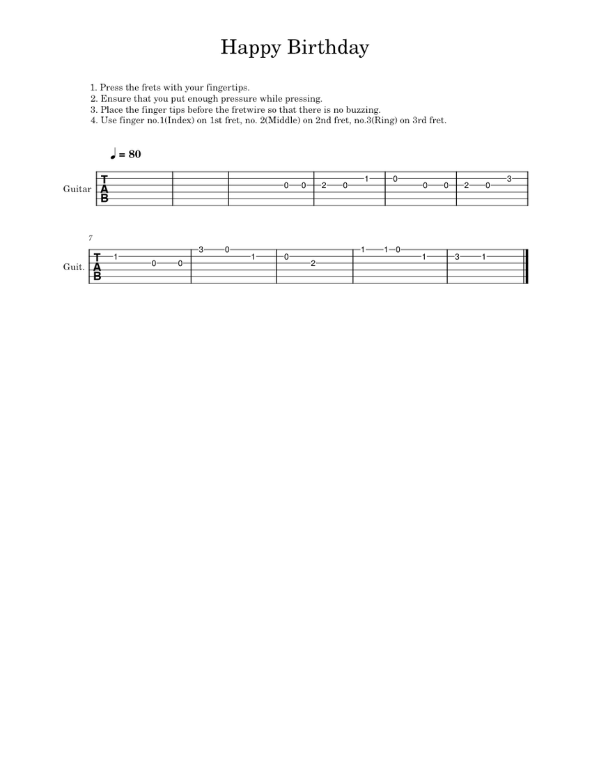 Happy Birthday to You – Misc Traditional Sheet Music and Tab for Guitar ...
