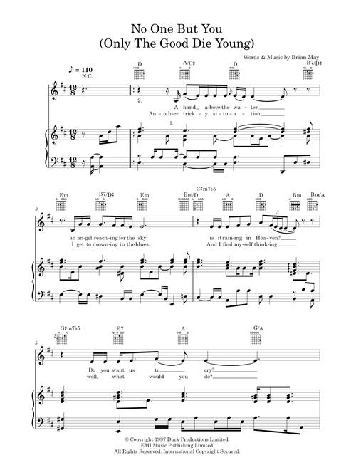 No One But You (Only The Good Die Young) - Cast Of We Will Rock You (Piano-Vocal-Guitar (Piano Accompaniment))