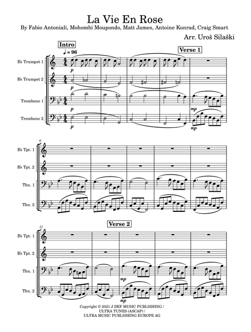 La Vie En Rose (Arr. Uros Silaski) - Mohombi Moupondo, Matt James, Craig Smart (Brass Ensemble)