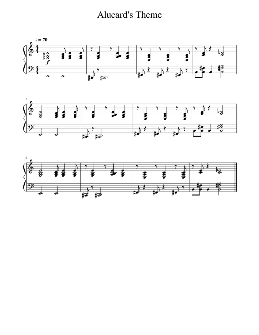 [HellSing] -- Alucard's Theme Sheet Music for Piano (Solo) Easy ...
