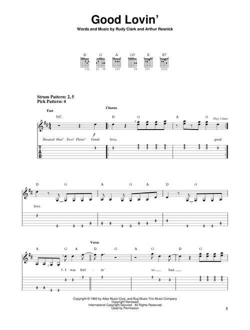 Good Lovin' - The Young Rascals (Easy Guitar with TAB)