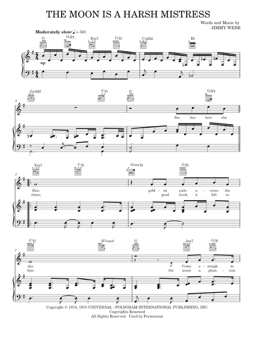 The Moon Is A Harsh Mistress - Jimmy Webb, Johnny Cash, Kris Kristofferson, The Highwaymen, Waylon J (Piano-Vocal-Guitar)