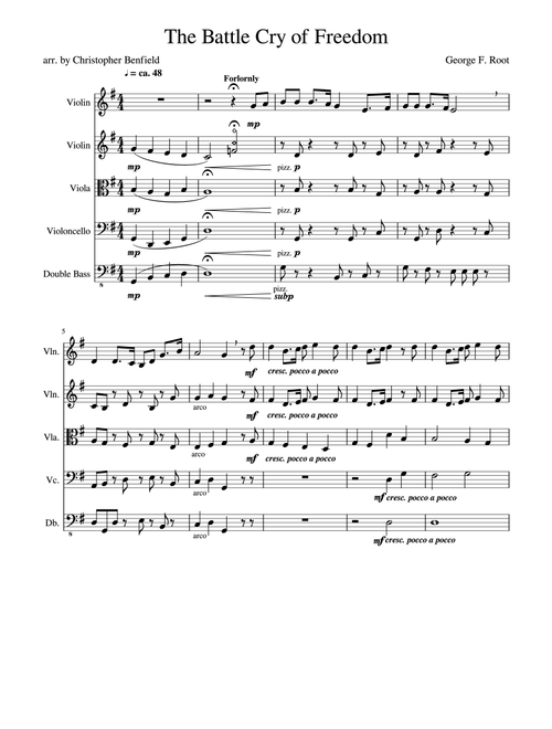 The Battle Cry of Freedom (Arr. Christopher Benfield) - George Frederick Root (String Quartet)